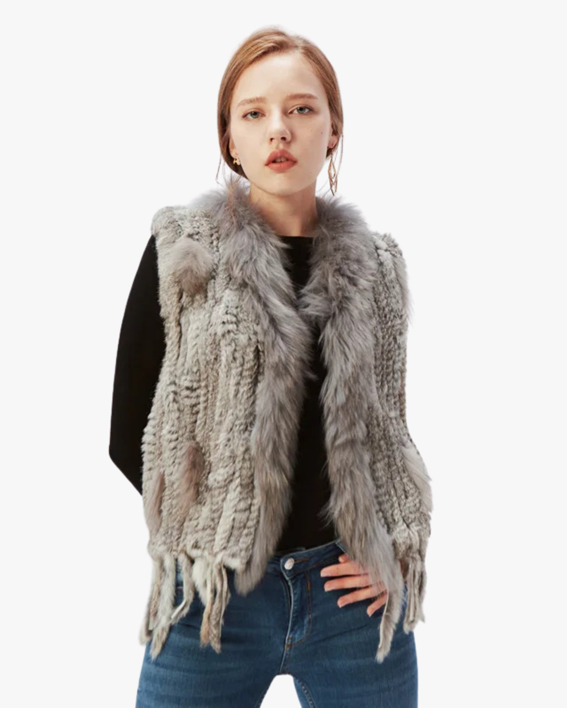 Gilet en véritable fourrure de lapin - Gris
