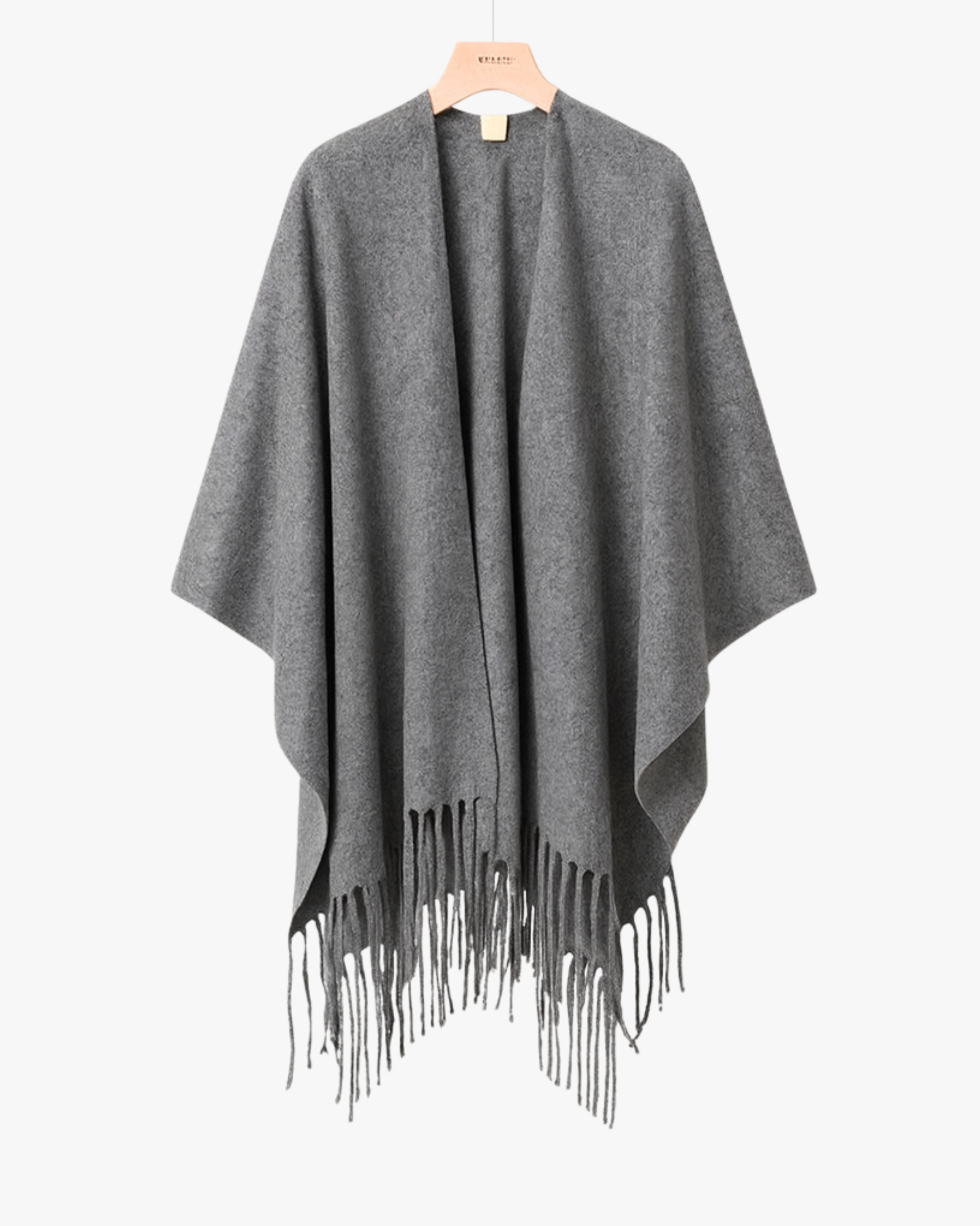 Poncho en cachemire à franges - Gris