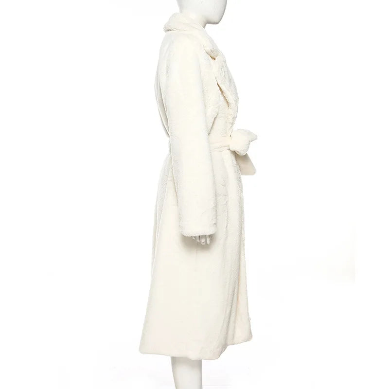 Manteau Long à ceinture en Fausse Fourrure