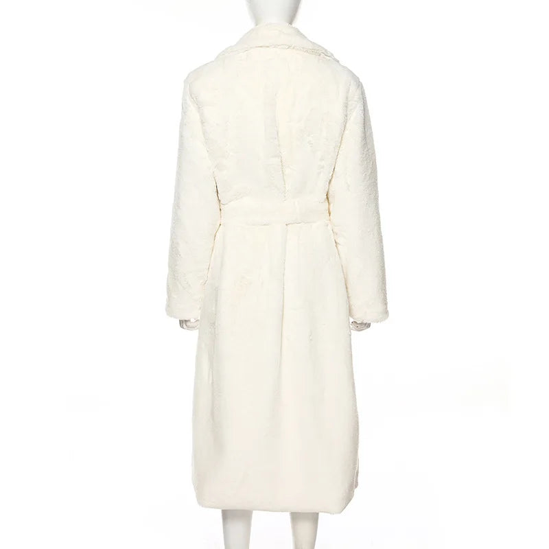 Manteau Long à ceinture en Fausse Fourrure