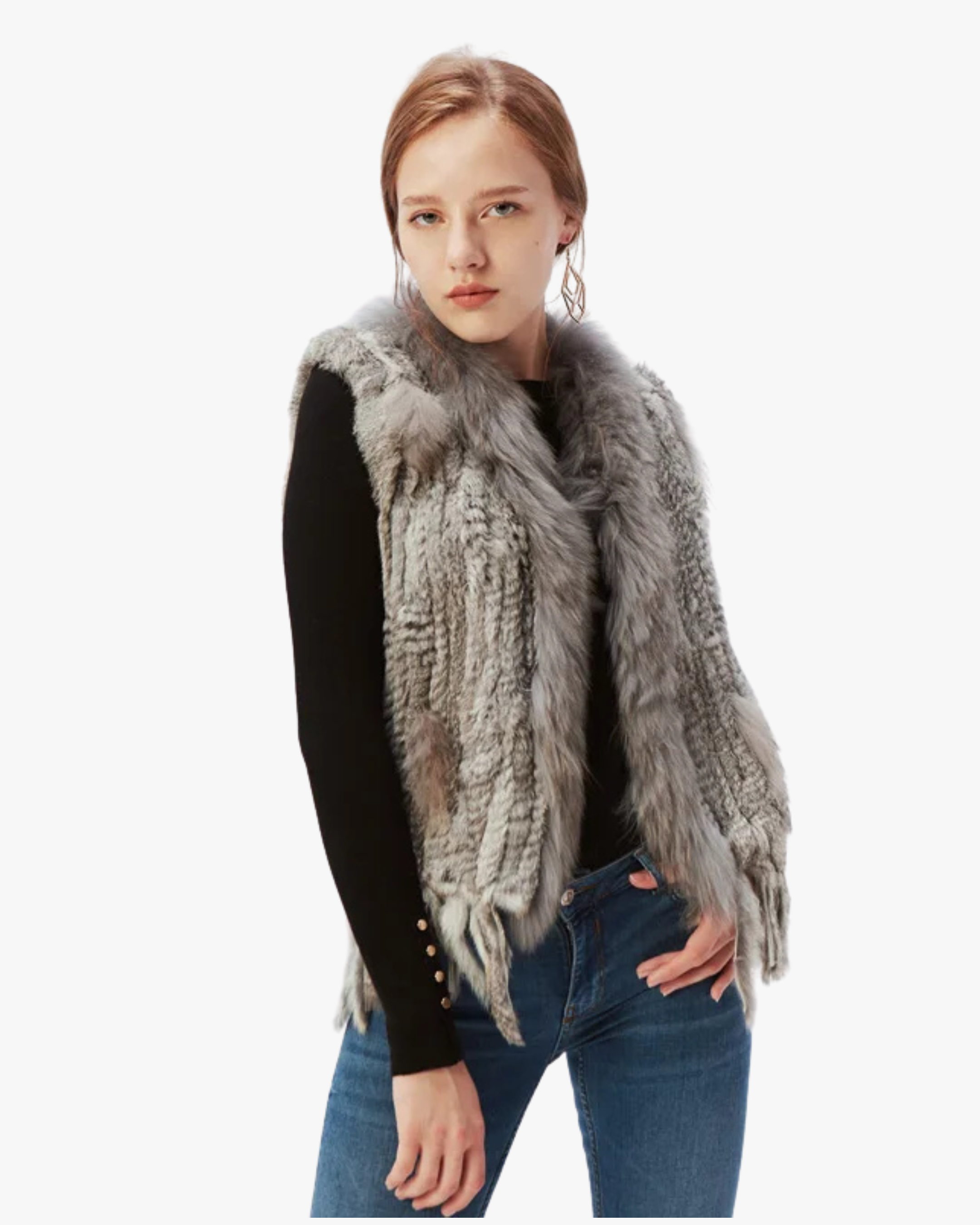 Gilet en véritable fourrure de lapin - Gris