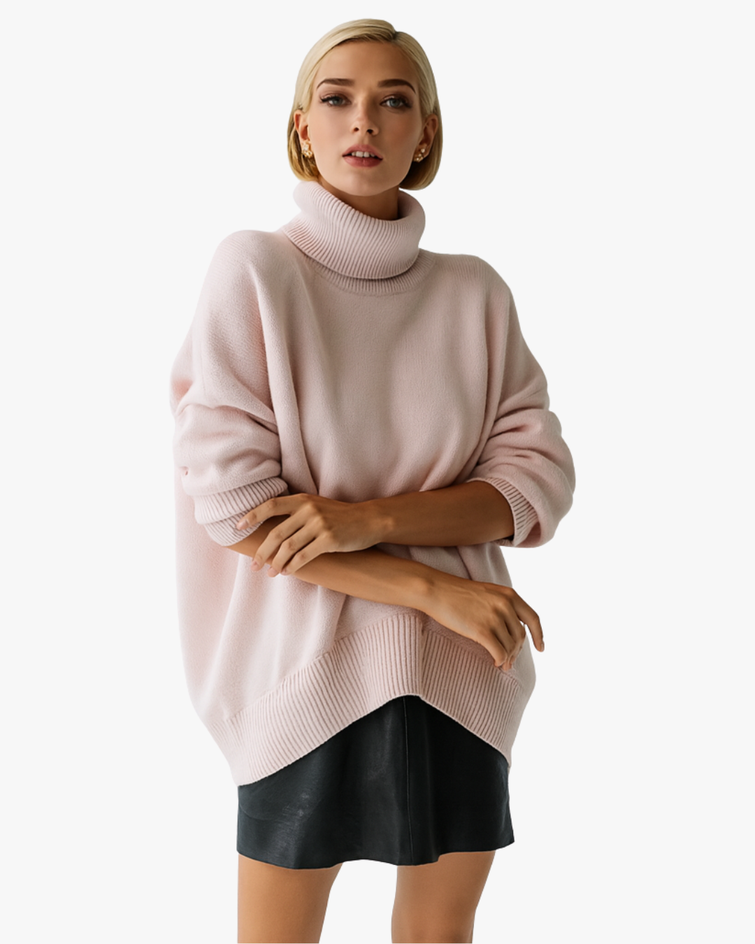 Pull col roulé épais - Rose Pale