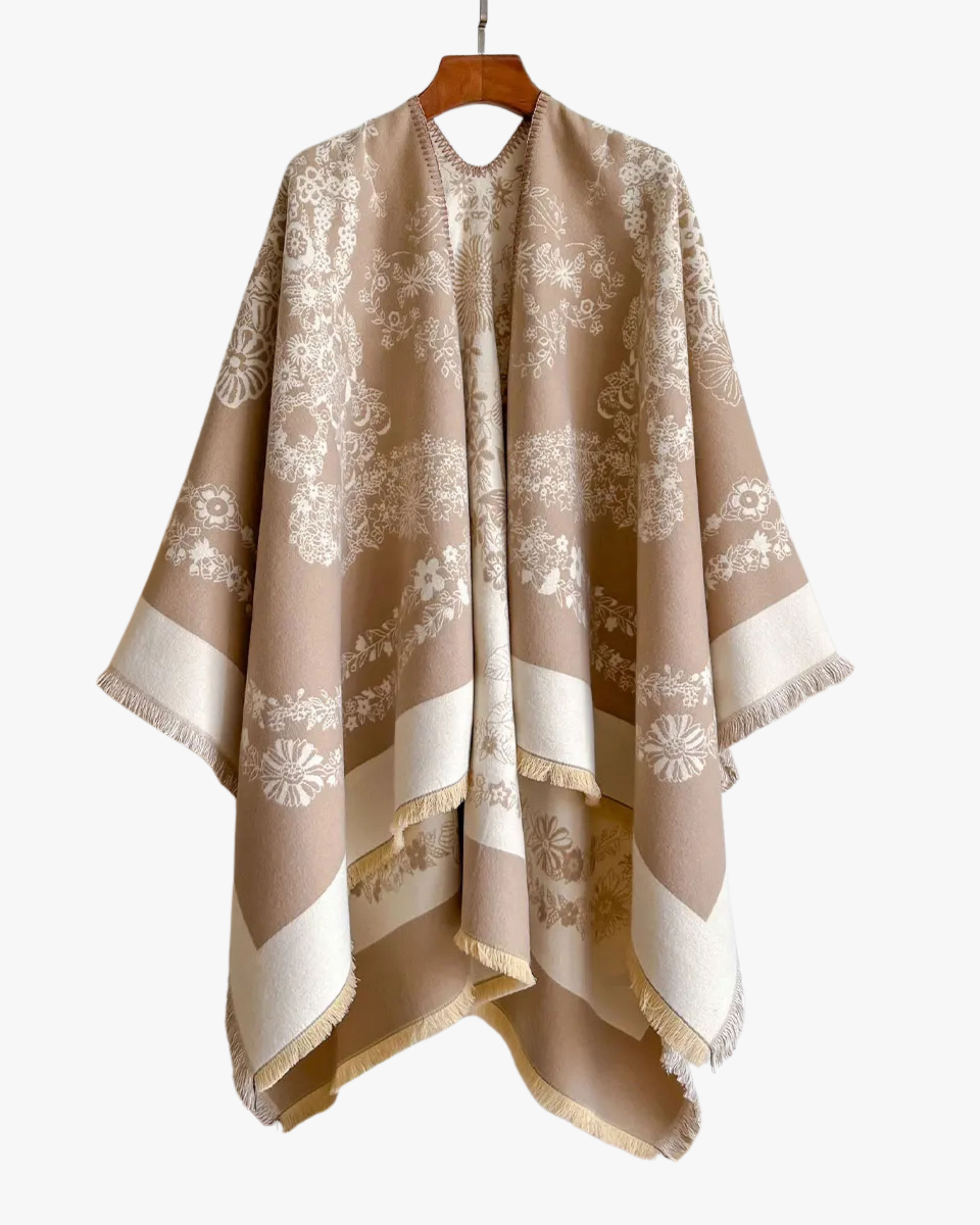 Poncho réversible effet cachemire à motif floral - Beige