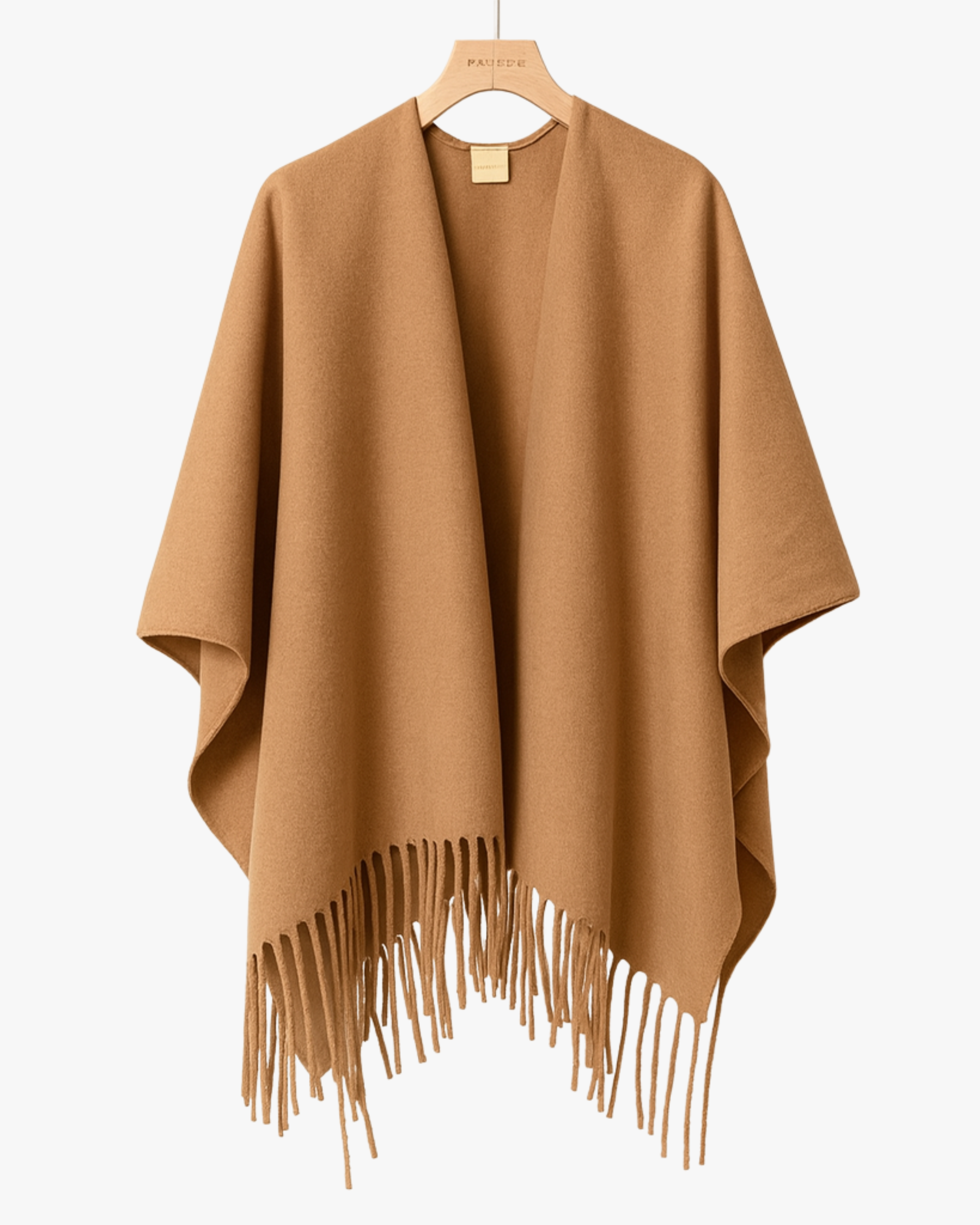Poncho en cachemire à franges - Camel