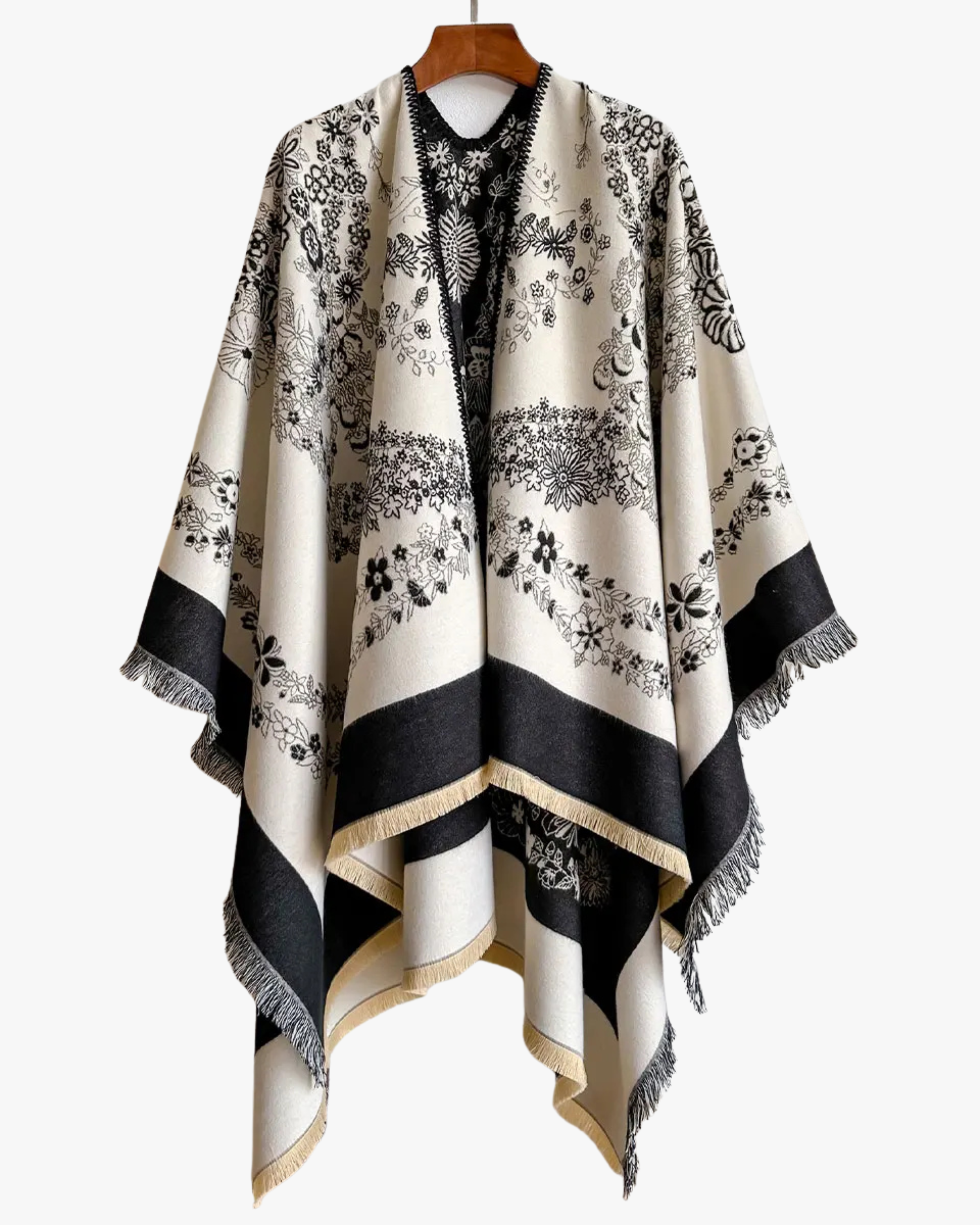 Poncho réversible effet cachemire à motif floral - Noir