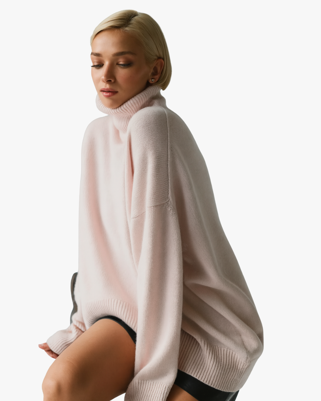 Pull col roulé épais - Rose Pale