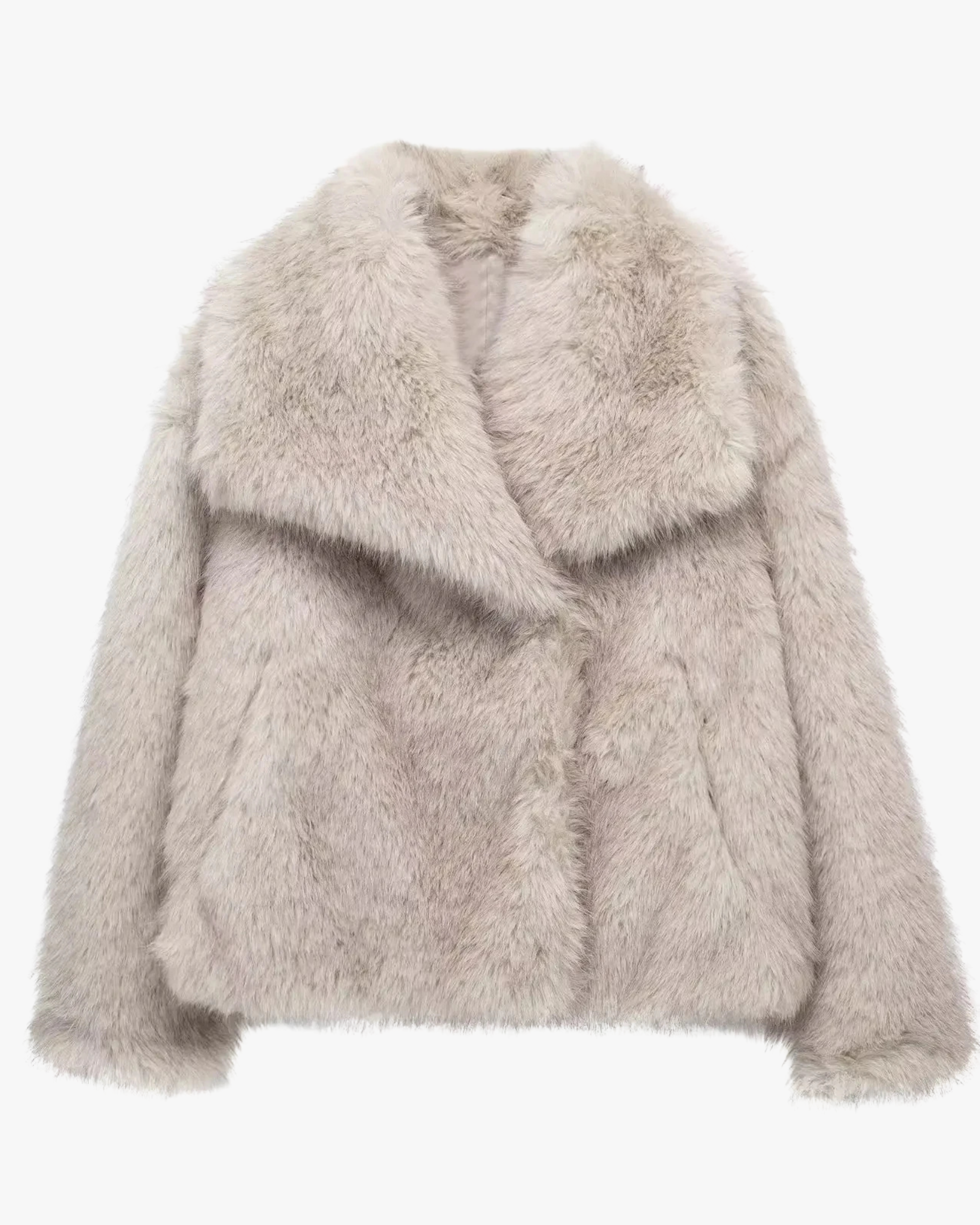 Veste courte en fausse fourrure grise
