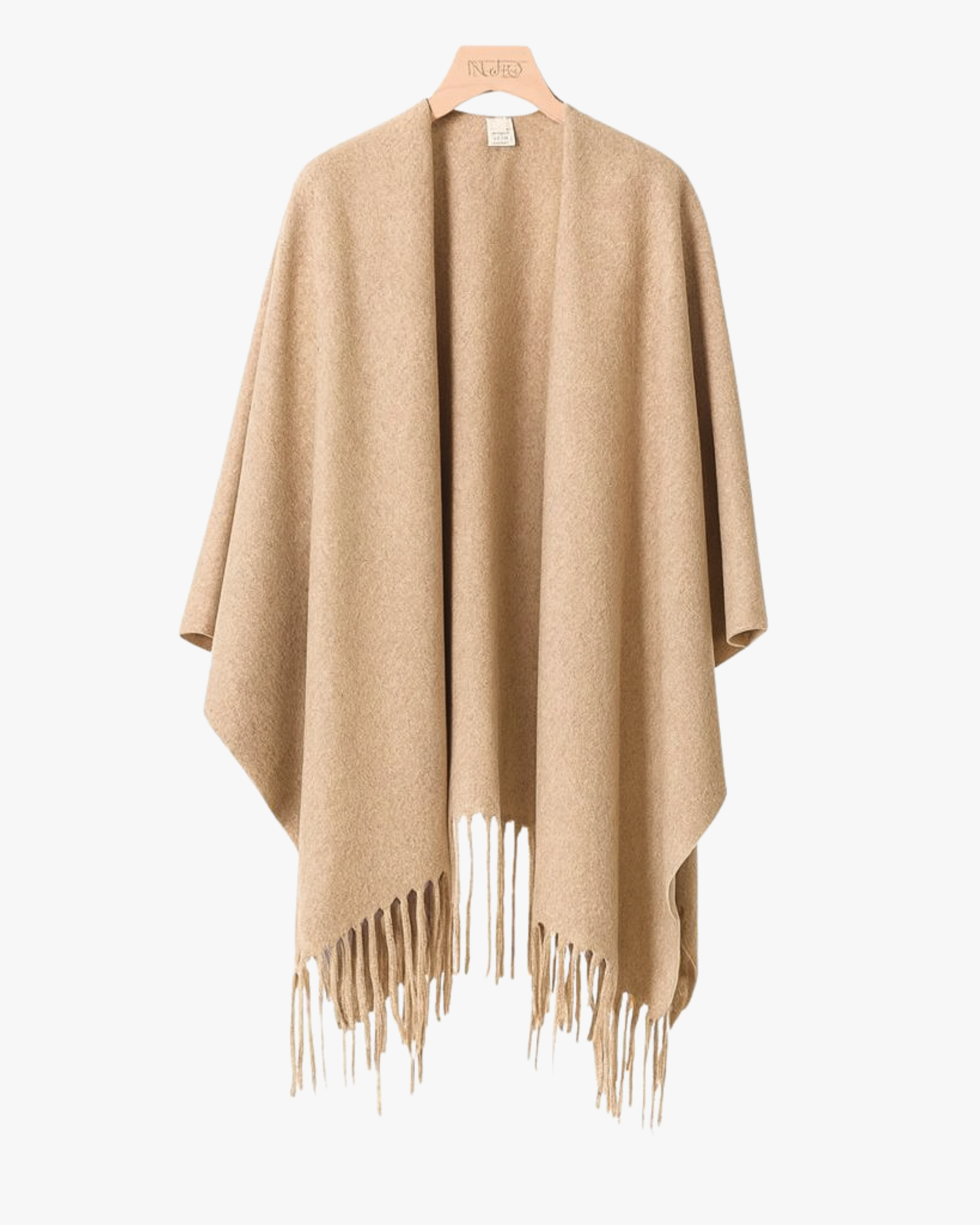 Poncho en cachemire à franges - beige