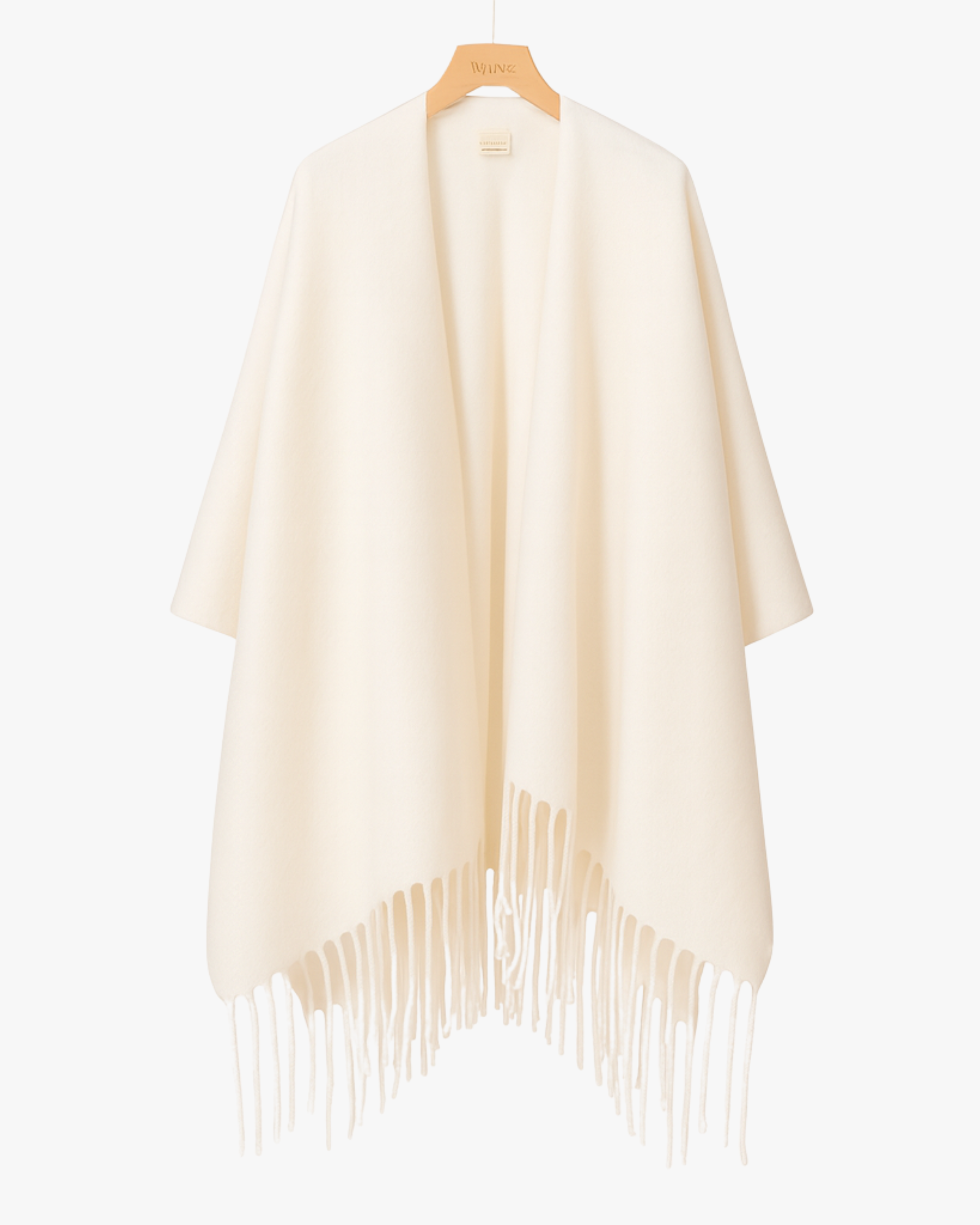 Poncho en cachemire à franges -  Crème