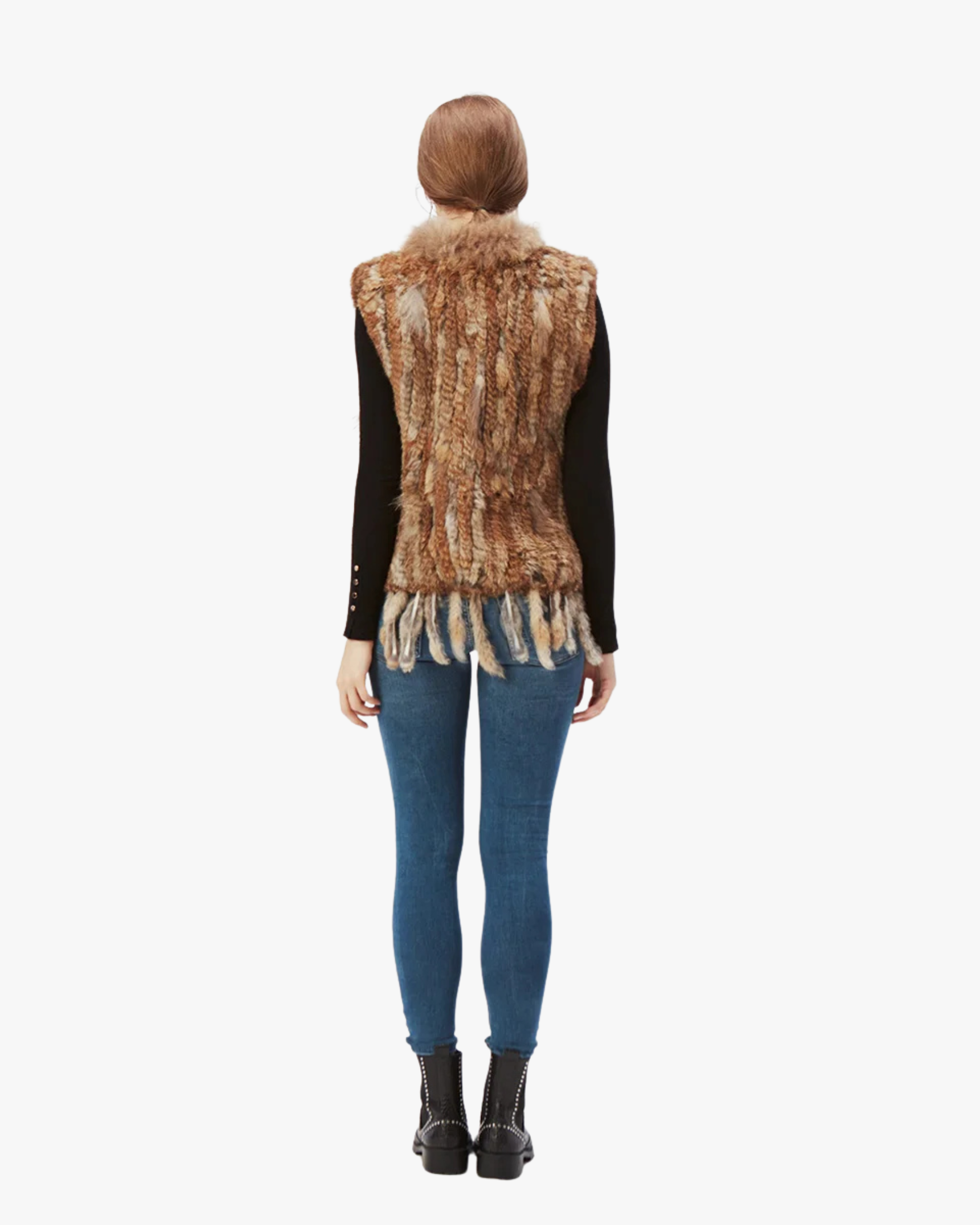 Gilet en véritable fourrure de lapin - Brun doré