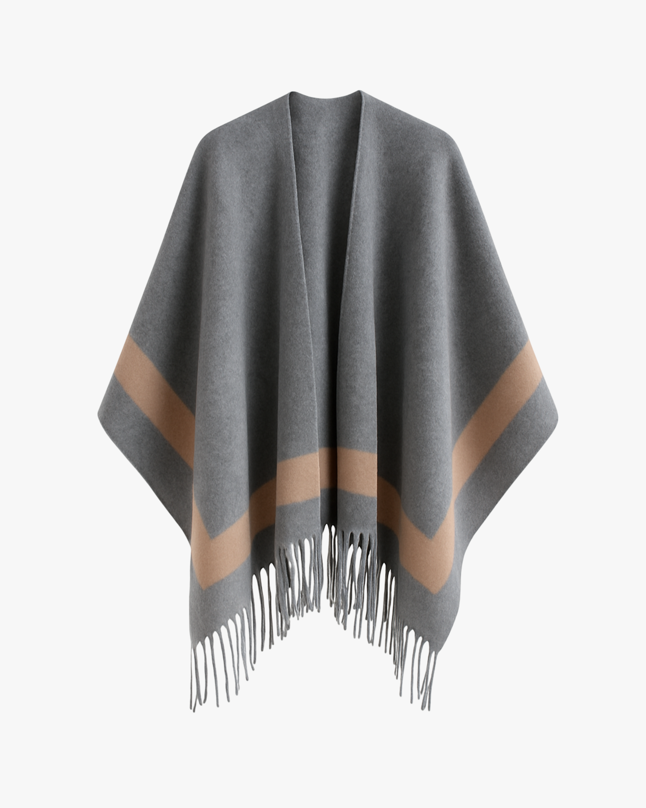 Poncho à carreaux effet cachemire – Gris