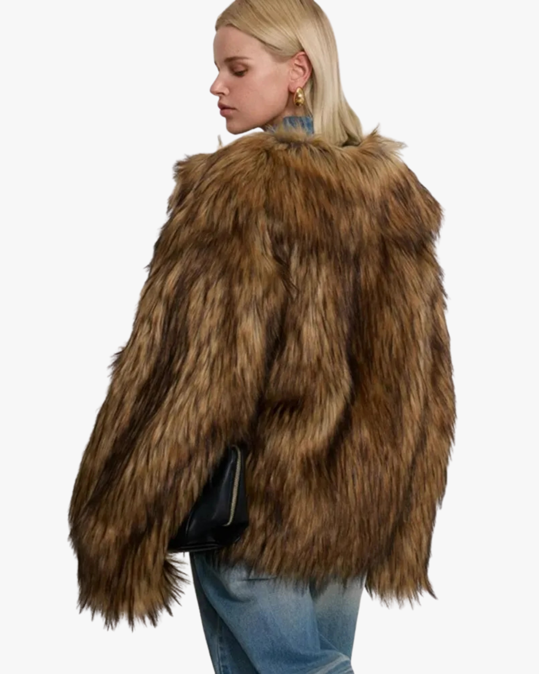 Veste courte en fausse fourrure brun dégradé