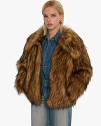 Veste courte en fausse fourrure brun dégradé