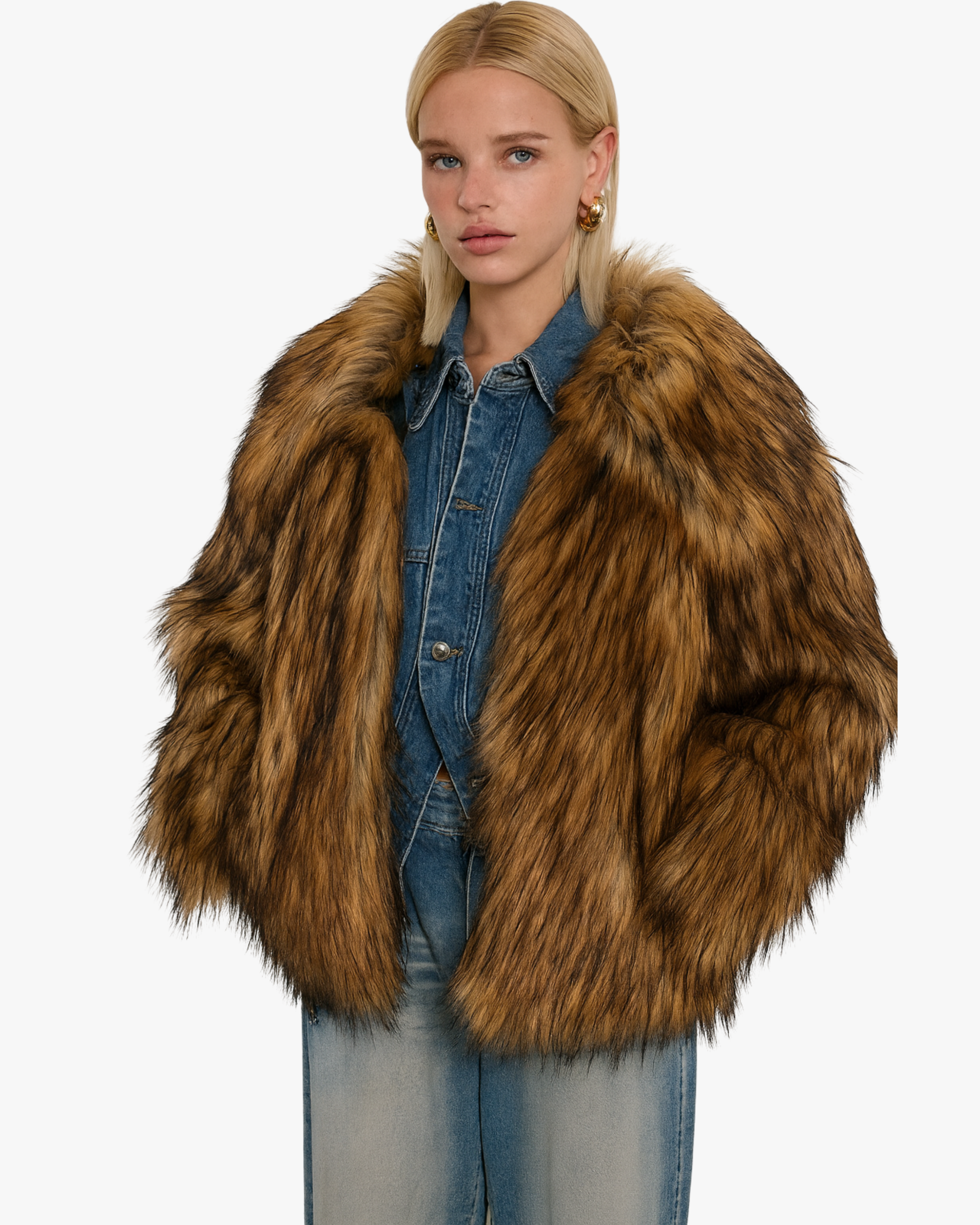 Veste courte en fausse fourrure brun dégradé