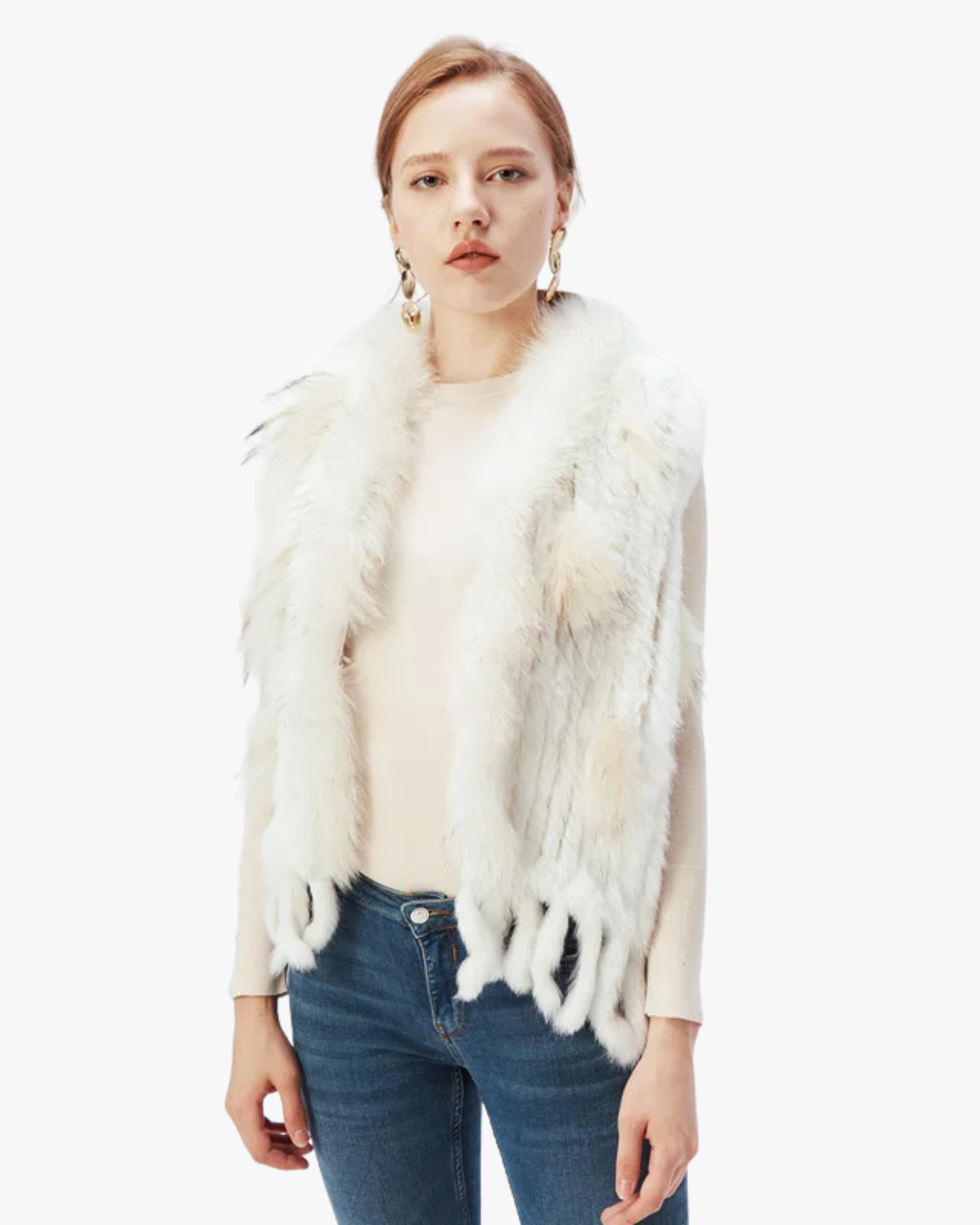 Gilet en véritable fourrure de lapin - Blanc