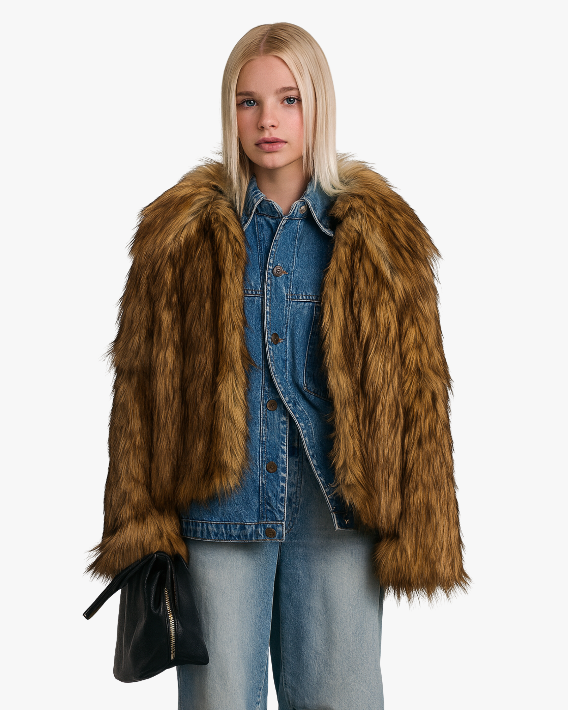Veste courte en fausse fourrure brun dégradé