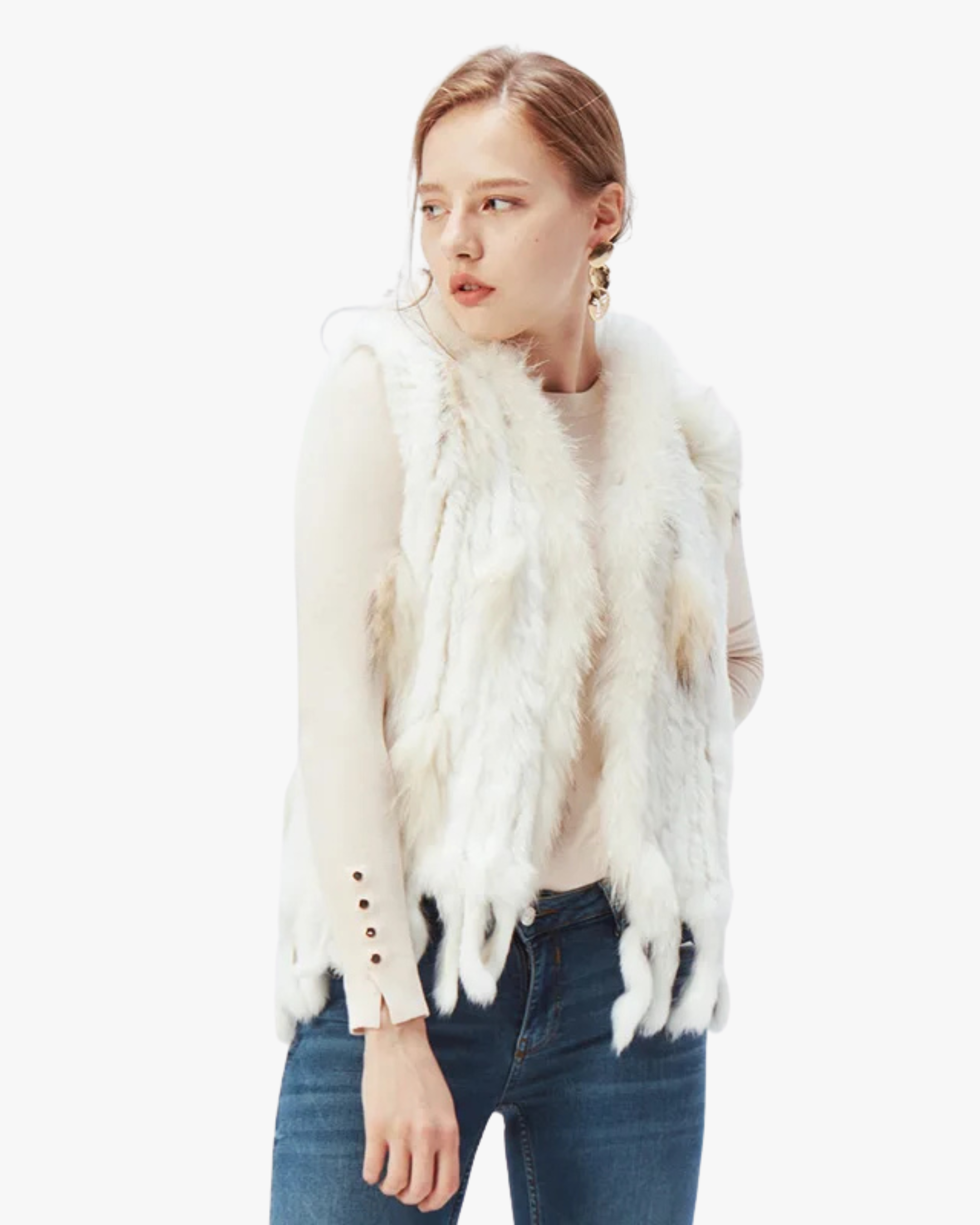 Gilet en véritable fourrure de lapin - Blanc