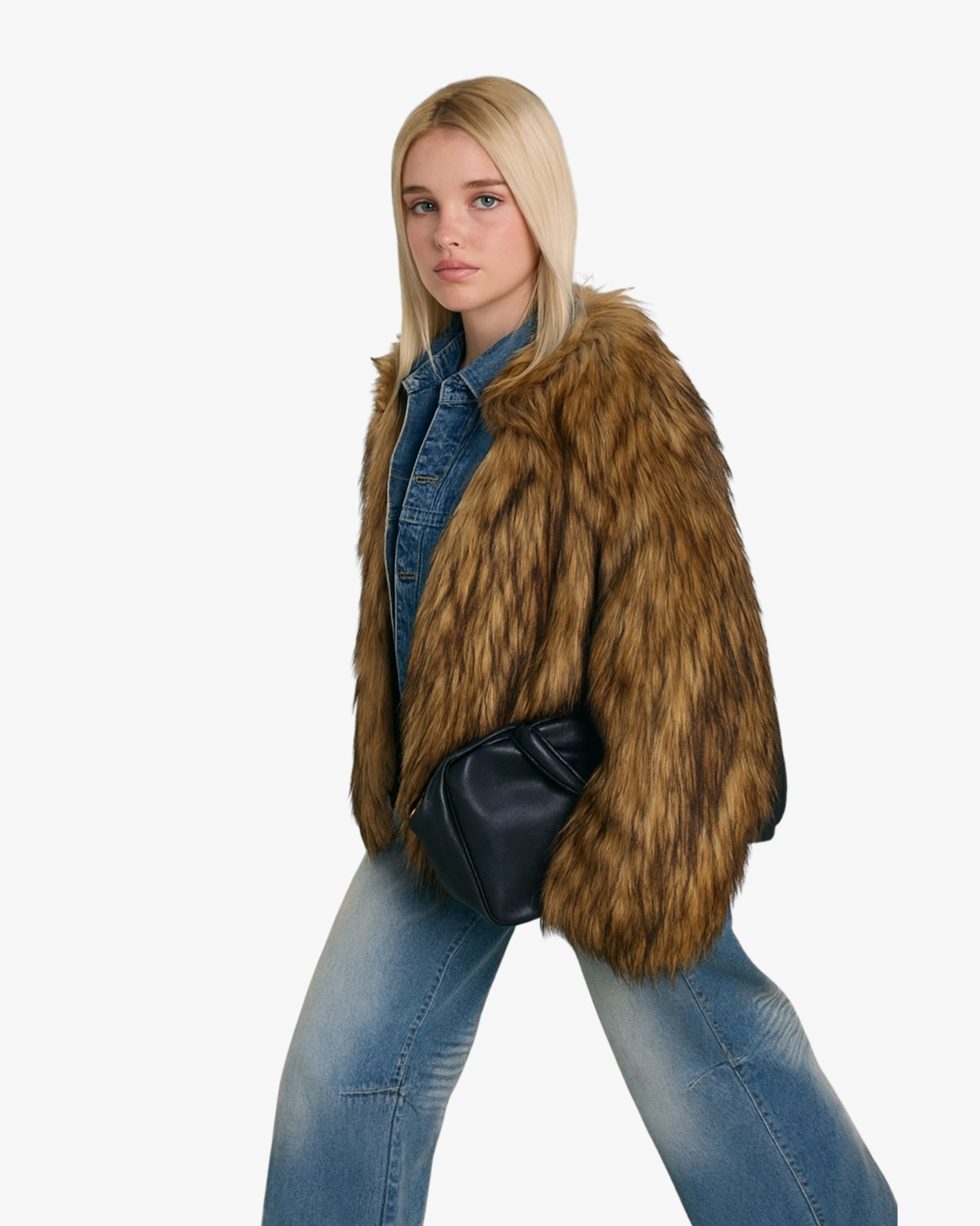 Veste courte en fausse fourrure brun dégradé