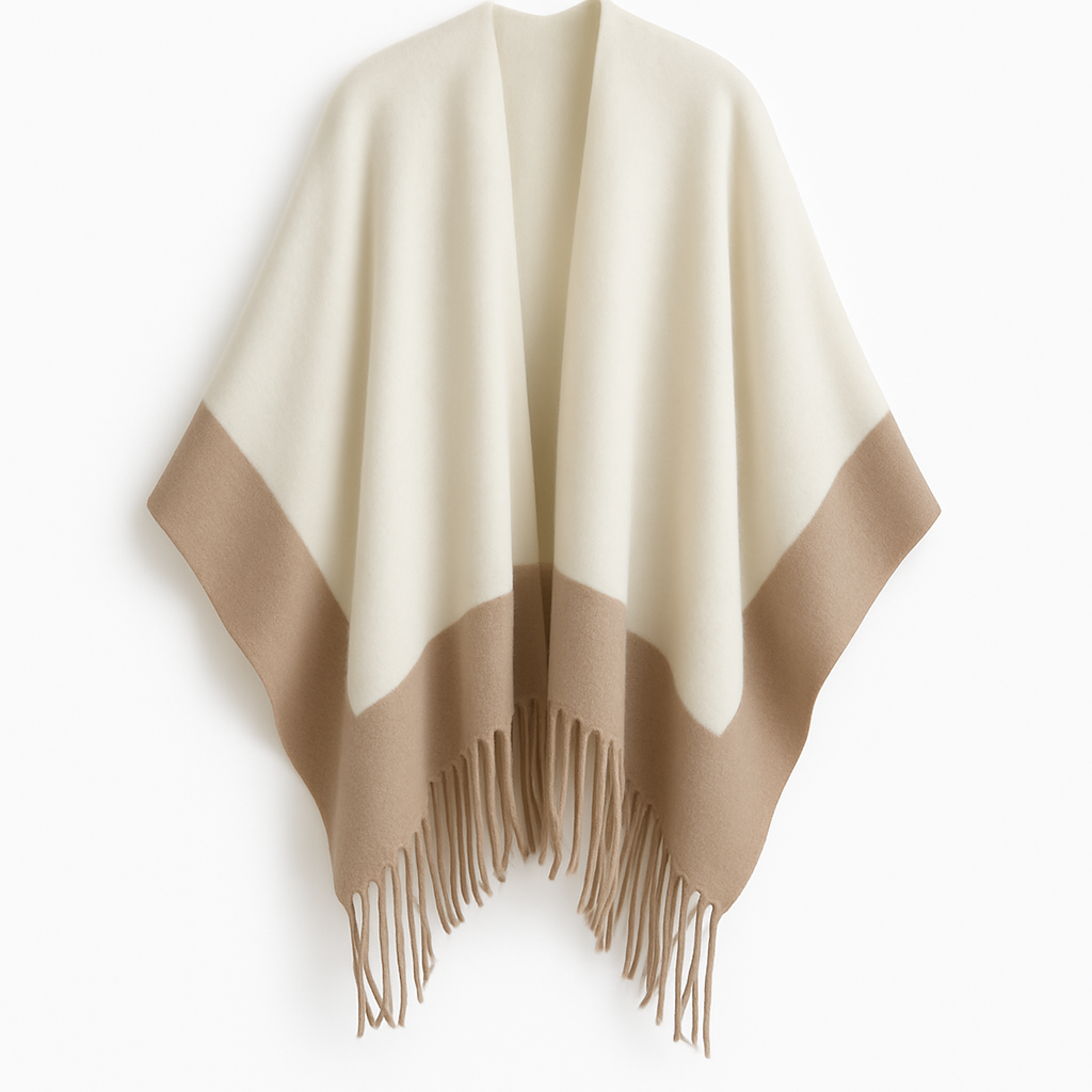 Poncho à carreaux effet cachemire – Blanc