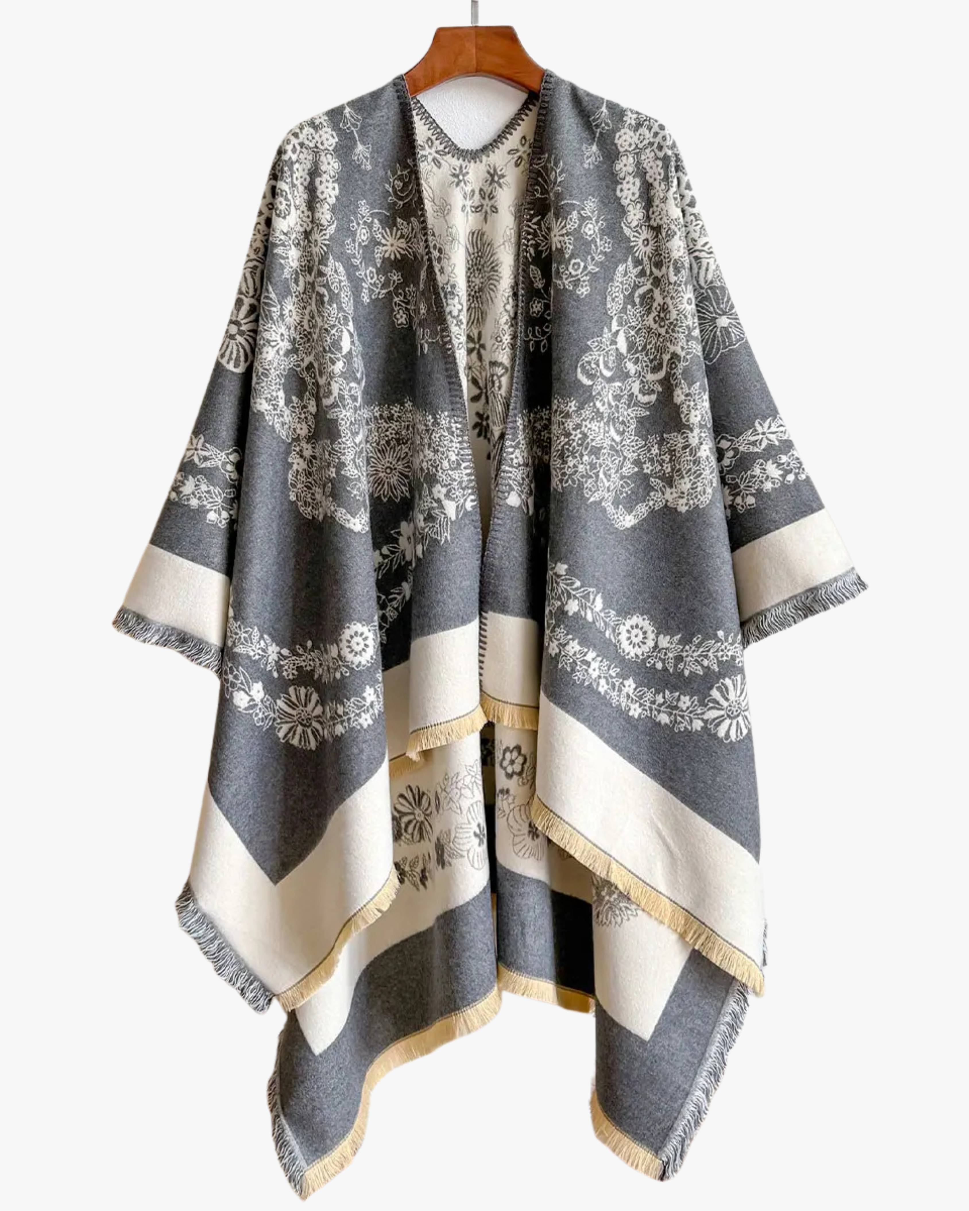 Poncho réversible à motif floral - Gris