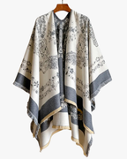 Poncho réversible à motif floral - Gris