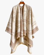 Poncho réversible effet cachemire à motif floral - Beige