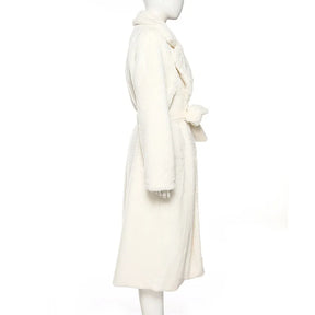 Manteau Long à ceinture en Fausse Fourrure