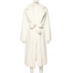 Manteau Long à ceinture en Fausse Fourrure
