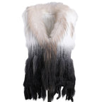 BOONJOVIA Women's 100% Real Rabbit Fur Knitted Vest Raccoon Fur Trim Collar Gilet Lady Fashion Waistcoat For Autumn Winter