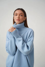 Pull col roulé oversize en maille fine - Bleu