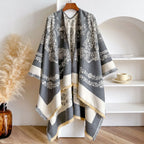 Poncho réversible effet cachemire à motif floral - Gris