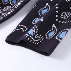 Cardigan long jacquard à franges – bleu nuit