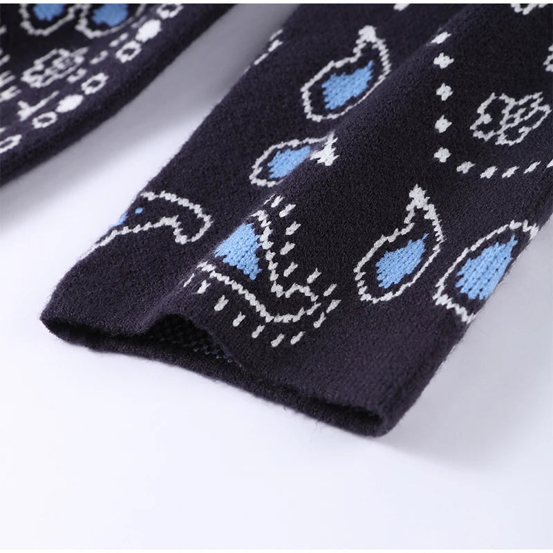 Cardigan long jacquard à franges – bleu nuit