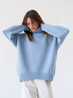 Pull col roulé oversize en maille fine - Bleu