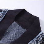 Cardigan long jacquard à franges – bleu nuit