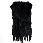 BOONJOVIA Women's 100% Real Rabbit Fur Knitted Vest Raccoon Fur Trim Collar Gilet Lady Fashion Waistcoat For Autumn Winter