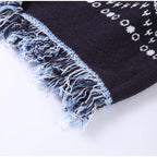 Cardigan long jacquard à franges – bleu nuit